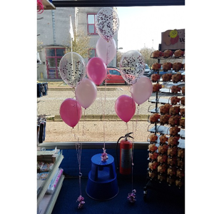 Tafel decoratie met 3 heliumballonnen confetti & metallic Tafel decoratie met 3 heliumballonnen confetti & metallic