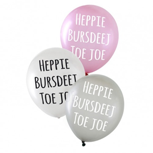 Ballonnen Heppie Bursdeej Toe Joe 6 Stuks Ballonnen Heppie Bursdeej Toe Joe 6 Stuks
