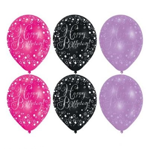 Ballon sparkling pink 'HBD' (Ø28cm, 6st)