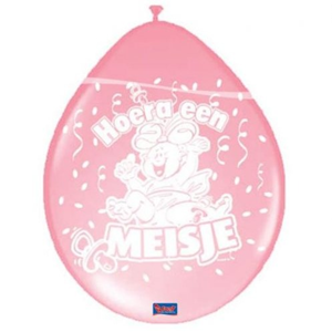 Geboorteballonnen Hoera een Meisje 30cm - 8 stuks