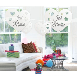 Hangdecoratie harten Just Married Hangdecoratie harten Just Married