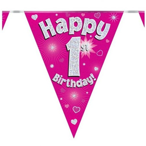 Vlaggenlijn Happy 1st Birthday Roze Vlaggenlijn Happy 1st Birthday Roze