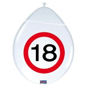 18 Jaar Verkeersbord Ballonnen - 8 stuks