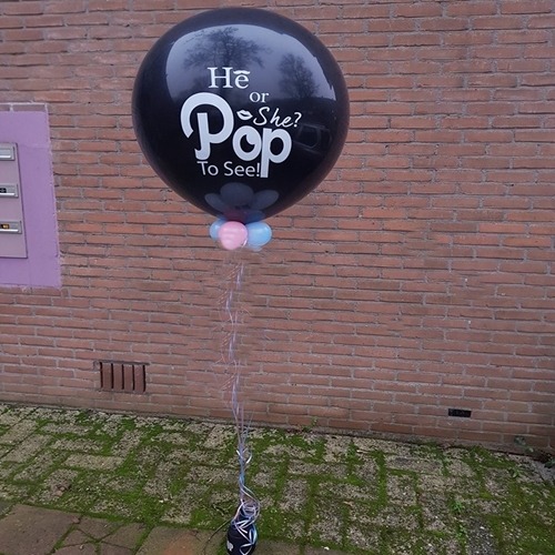 spectrum buiten gebruik Kleuterschool Gender Reveal Ballon 90 cm zwart incl. helium & 30 helium ballonnetjes