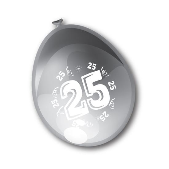 Ballonnen '25' zilver (Ø30cm, 8st)