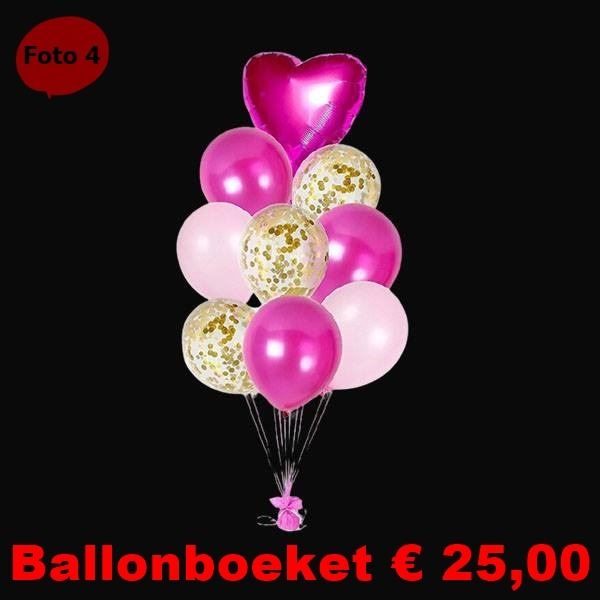 Ballonboeket 'Hart Roze' Fuchsia & Roze & Goud